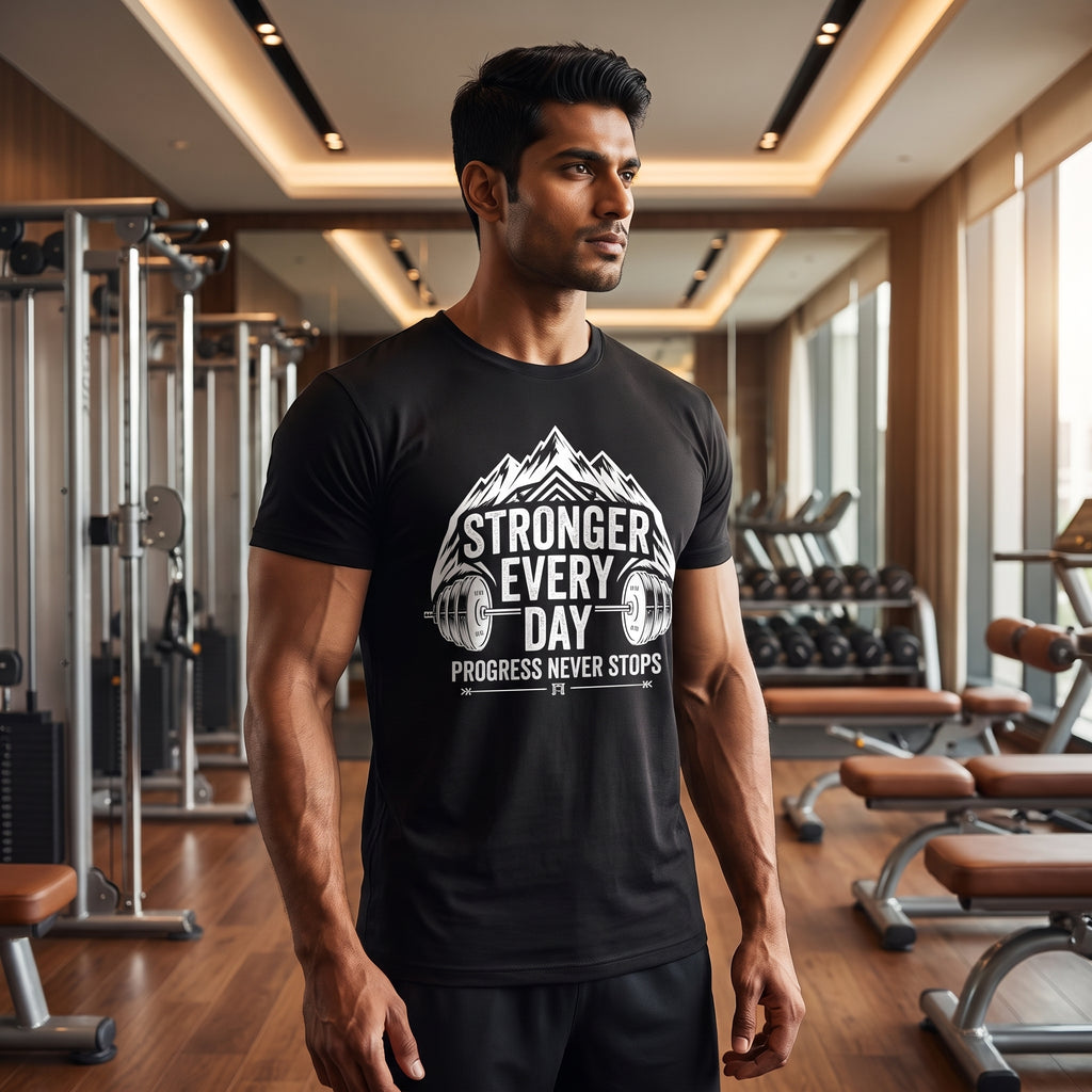 STRONGER EVERY DAY Regular Fit Gym T-Shirt for Men - Black