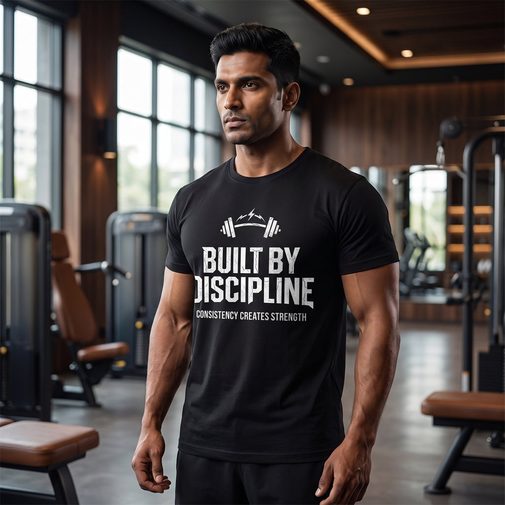 BUILT BY DISCIPLINE Regular Fit Gym T-Shirt for Men - Black