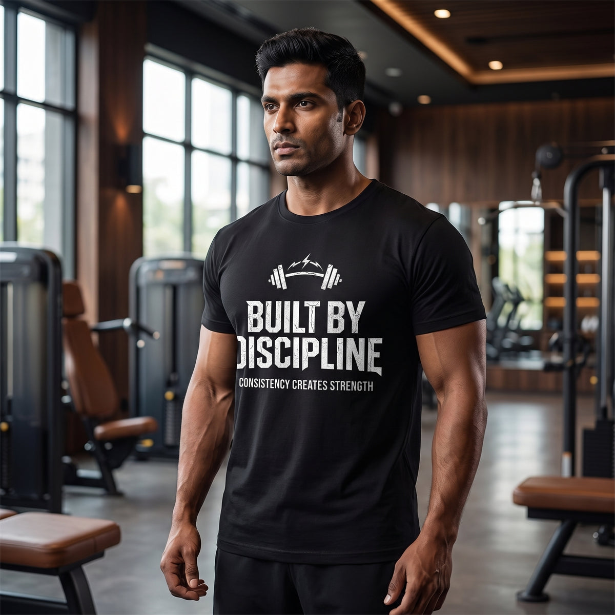 BUILT BY DISCIPLINE Regular Fit Gym T-Shirt for Men - Black