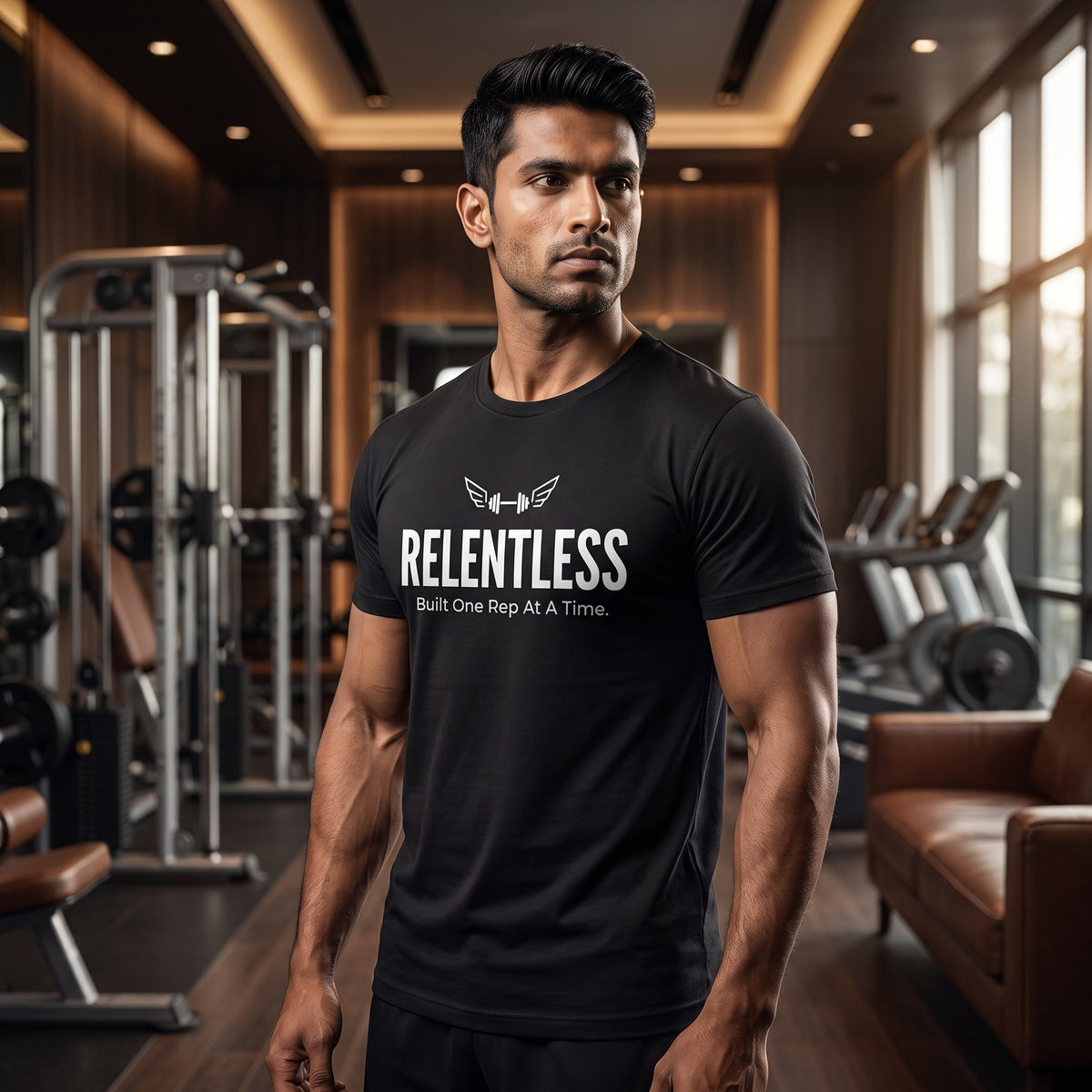 RELENTLESS Regular Fit Gym T-Shirt for Men - Black