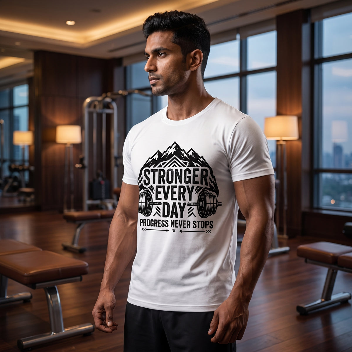 STRONGER EVERY DAY Regular Fit Gym T-Shirt for Men - White