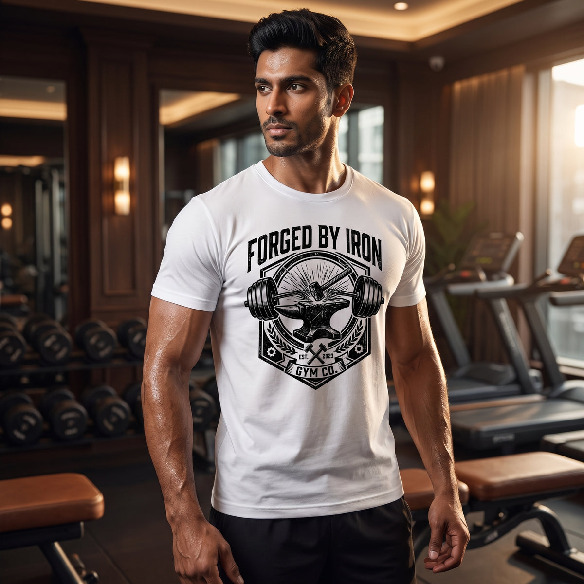 FORGED BY IRON Regular Fit Gym T-Shirt for Men - White