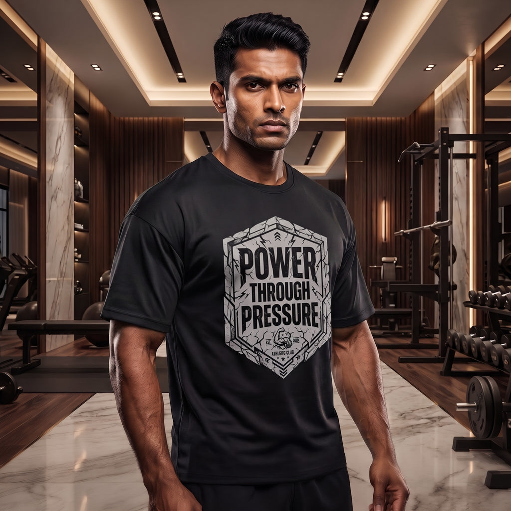 POWER THROUGH PRESSURE Oversized Gym T-Shirt for Men - Black