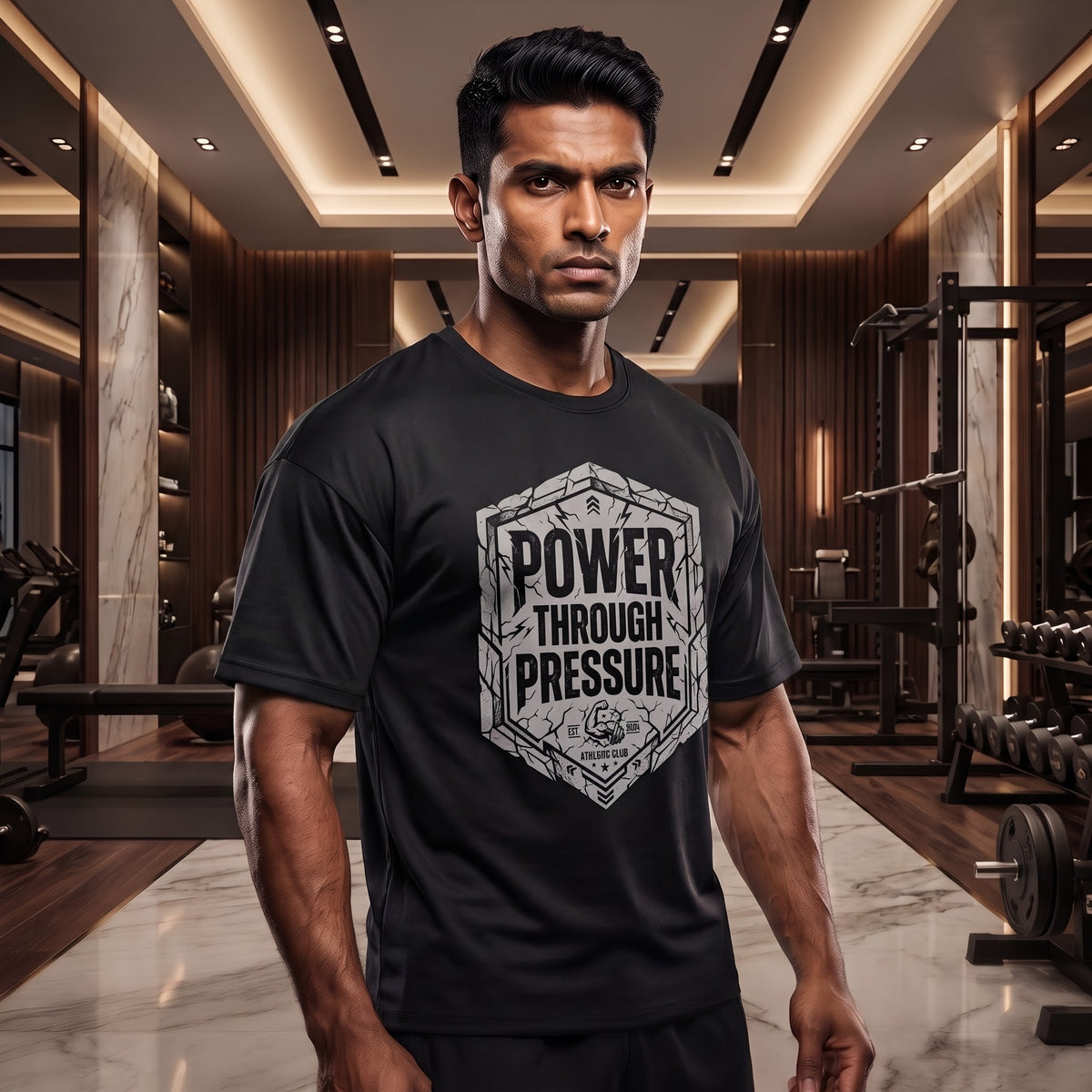 POWER THROUGH PRESSURE Oversized Gym T-Shirt for Men - Black