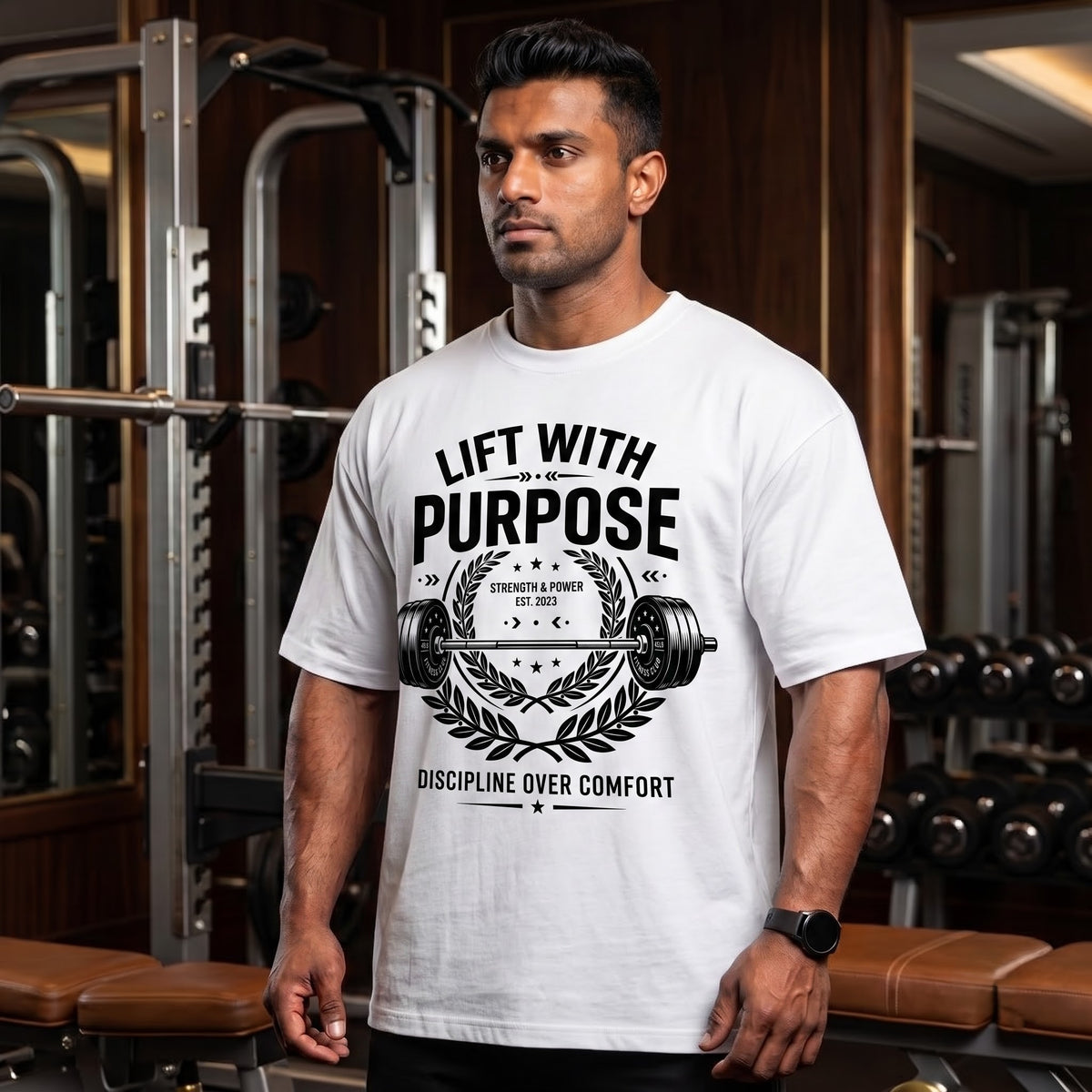 LIFT WITH PURPOSE Oversized Gym T-Shirt for Men - White