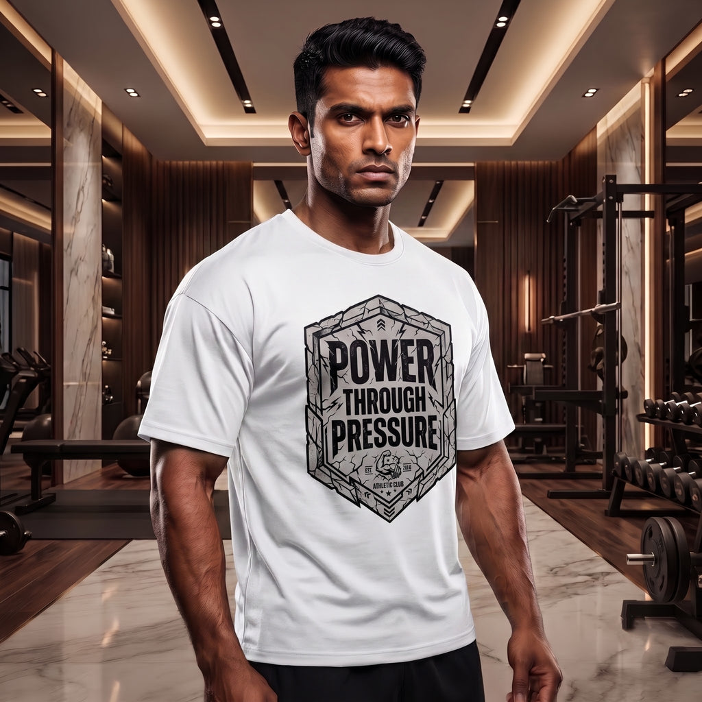 POWER THROUGH PRESSURE Oversized Gym T-Shirt for Men - White