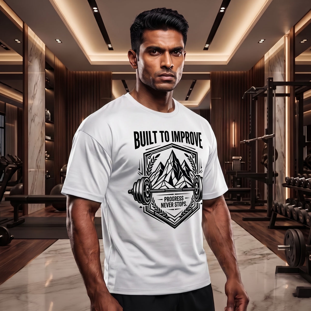 BUILD TO IMPROVE Oversized Gym T-Shirt for Men - White