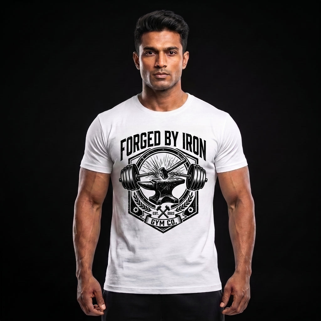 FORGED BY IRON Regular Fit Gym T-Shirt for Men - White