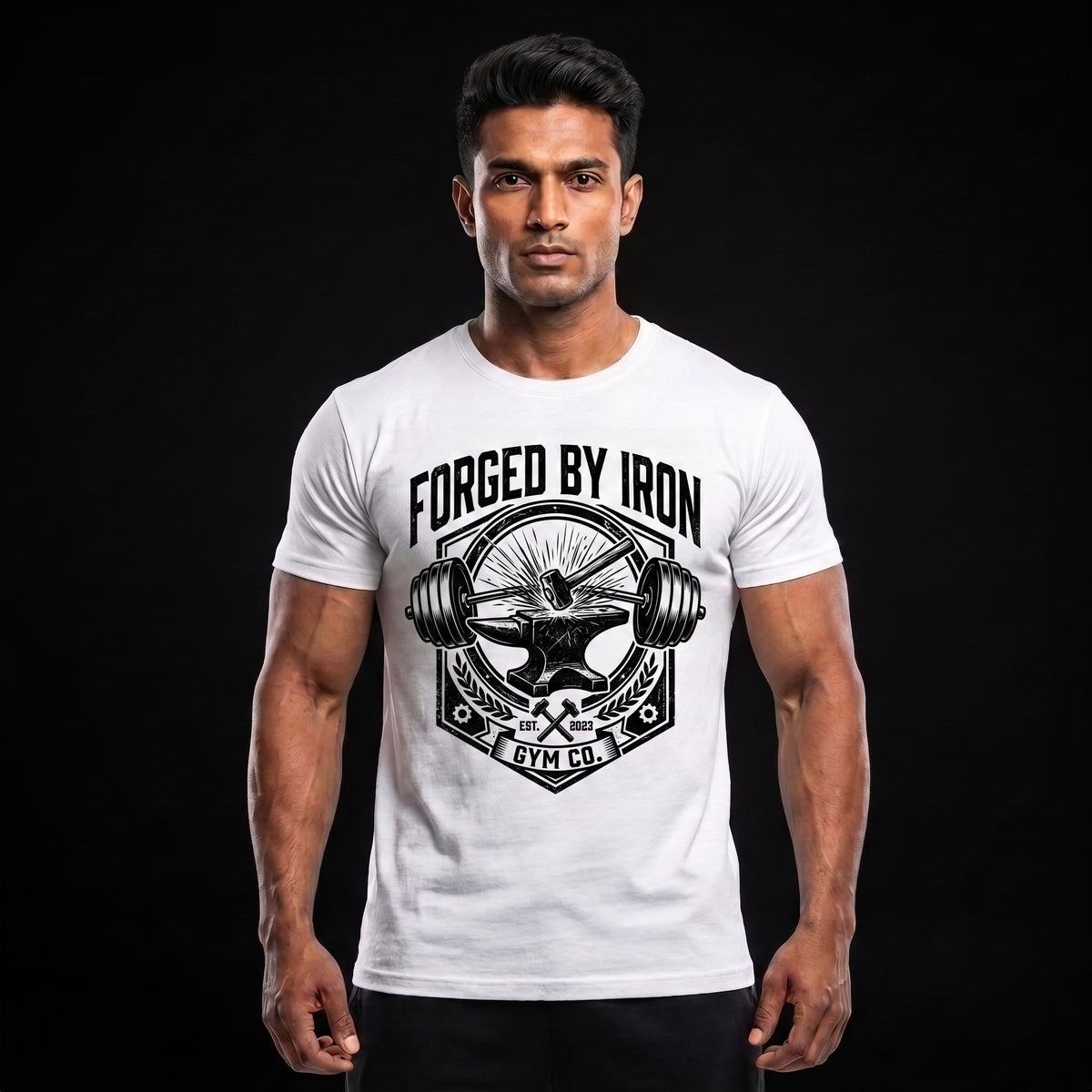 FORGED BY IRON Regular Fit Gym T-Shirt for Men - White