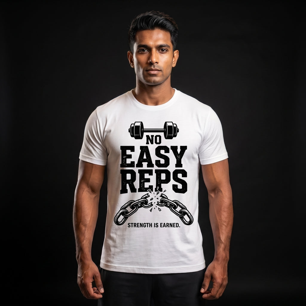 NO EASY REPS Regular Fit Gym T-Shirt for Men - White