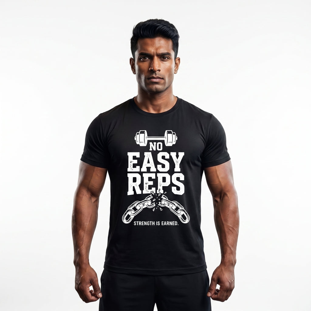 NO EASY REPS Regular Fit Gym T-Shirt for Men - Black