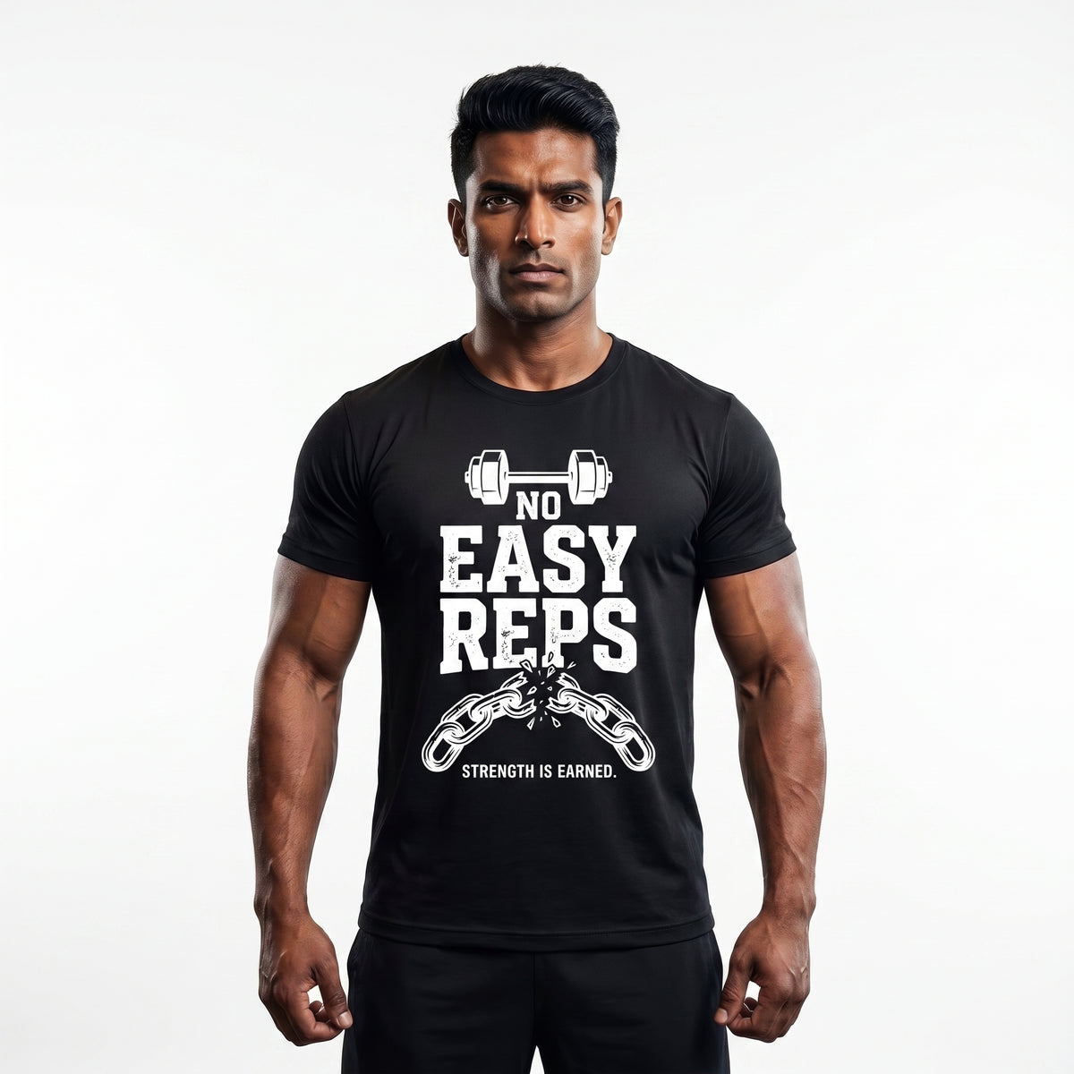 NO EASY REPS Regular Fit Gym T-Shirt for Men - Black