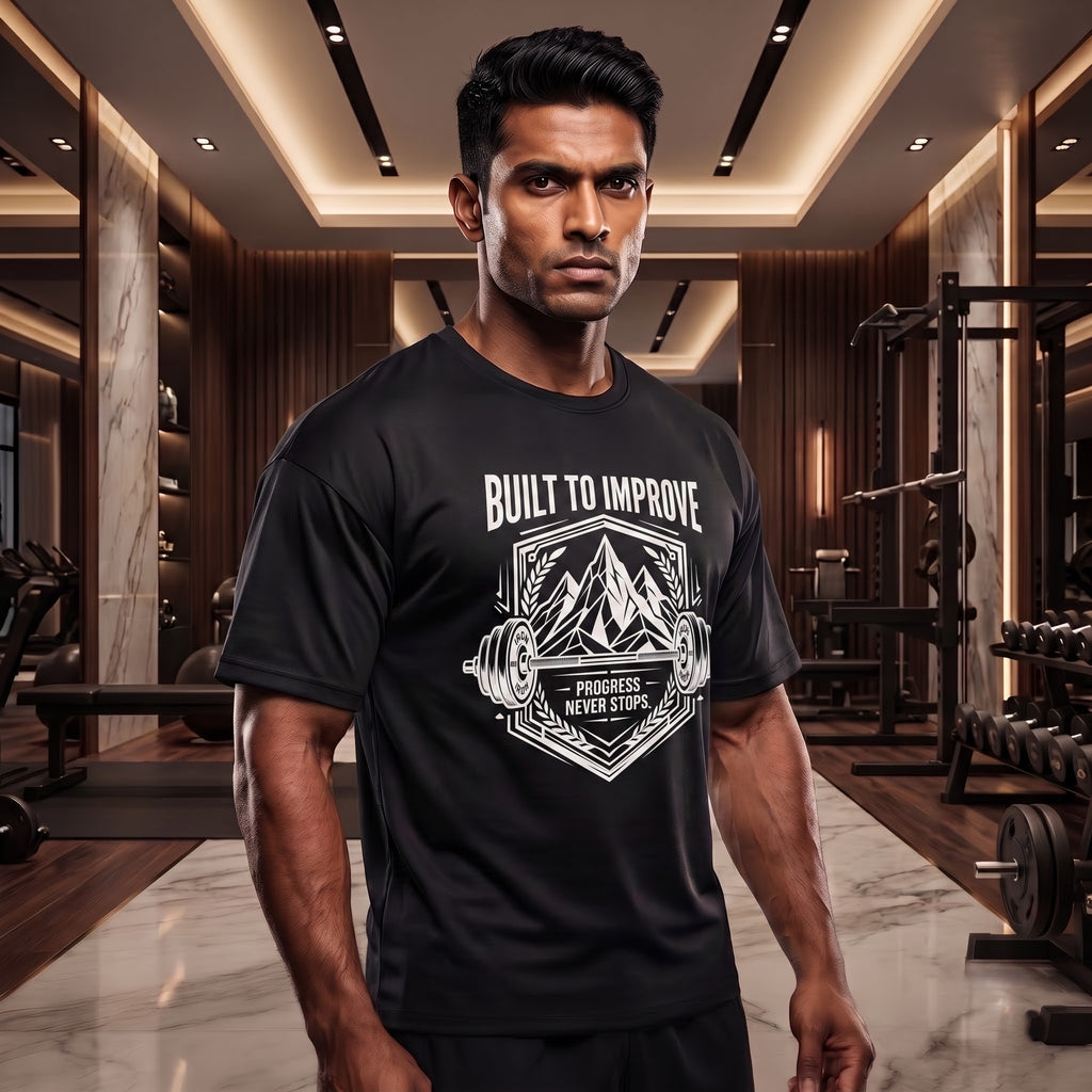 BUILD TO IMPROVE Oversized Gym T-Shirt for Men - Black