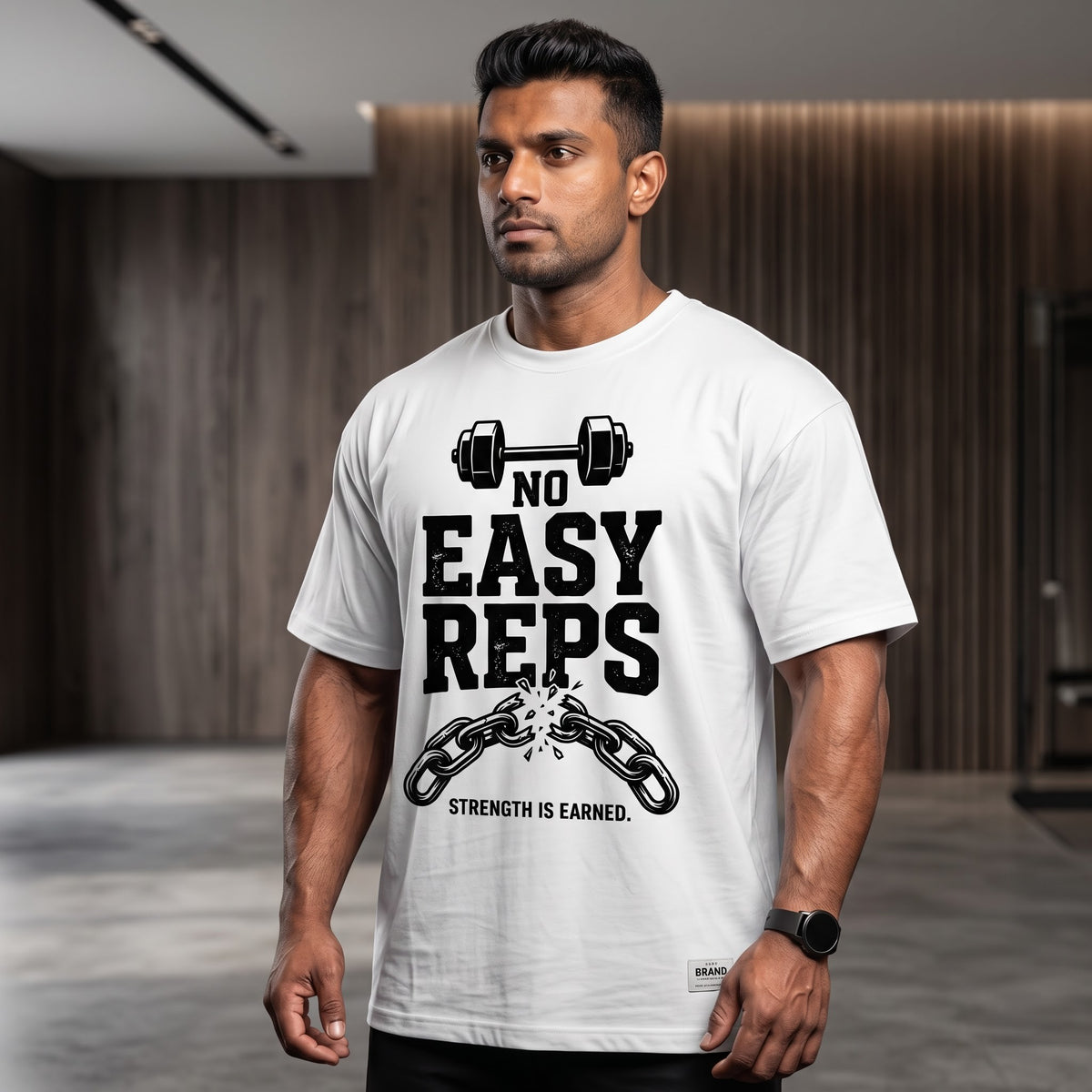 NO EASY REPS Oversized Gym T-Shirt for Men - White
