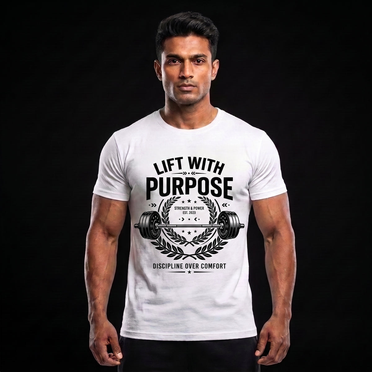 LIFT WITH PURPOSE Regular Fit Gym T-Shirt for Men - White