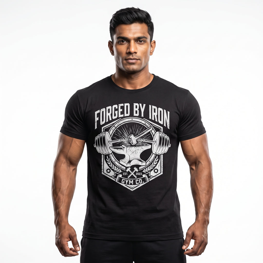 FORGED BY IRON Regular Fit Gym T-Shirt for Men - Black
