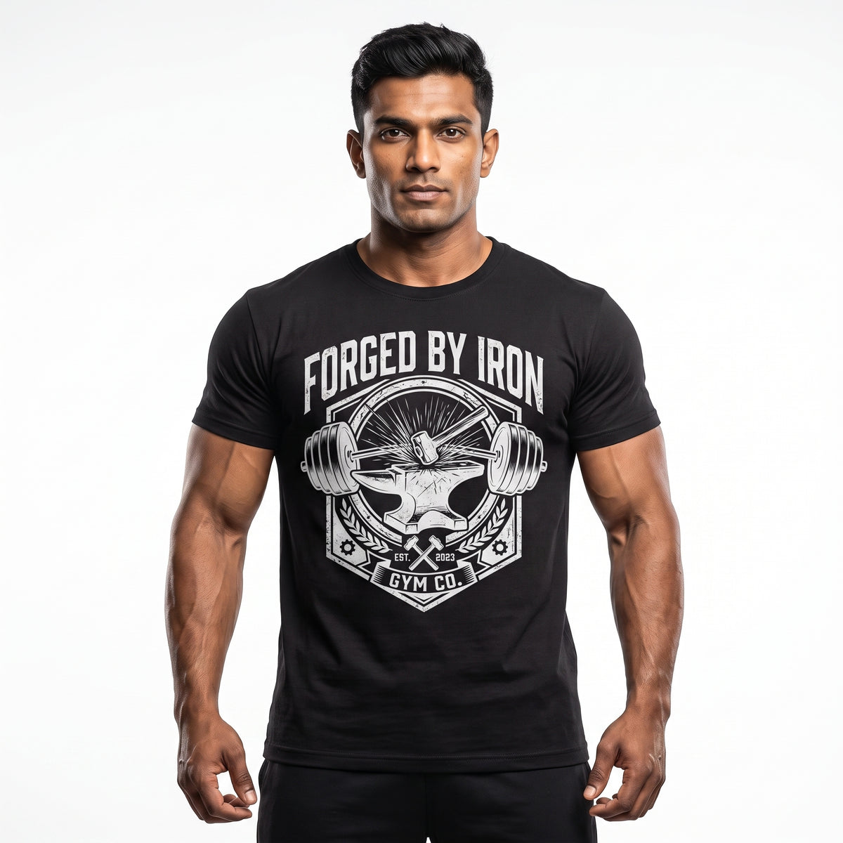 FORGED BY IRON Regular Fit Gym T-Shirt for Men - Black