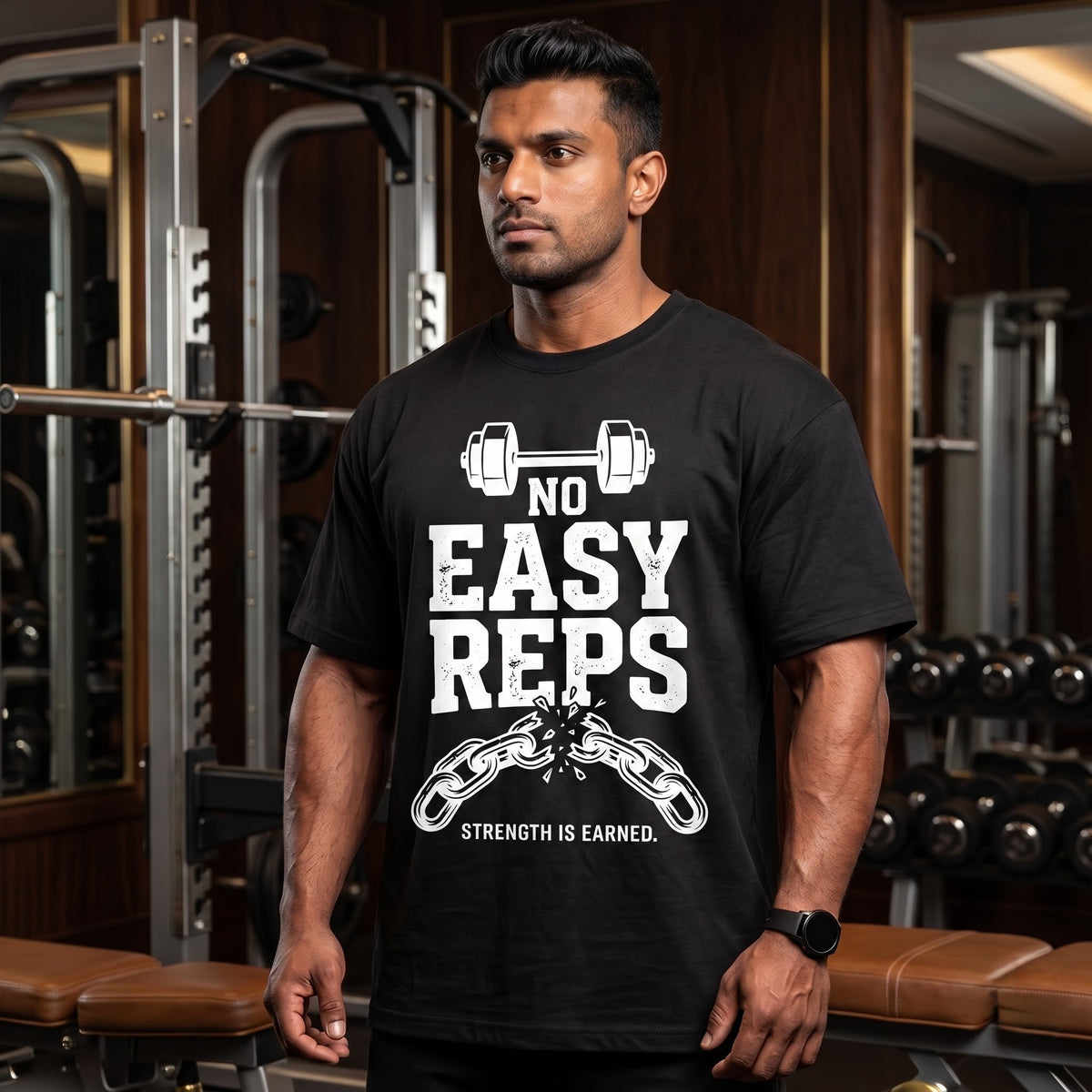 NO EASY REPS Oversized Gym T-Shirt for Men - Black