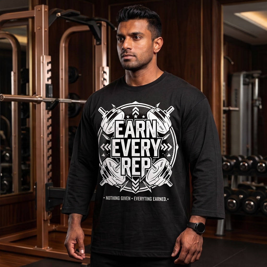 EARN EVERY REP Oversized Gym T-Shirt for Men - Black