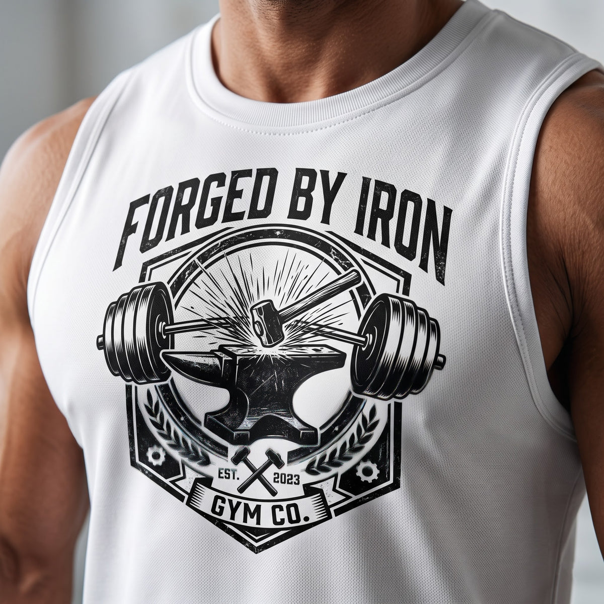 FORGED BY IRON Sleeveless T-Shirt for Men - White