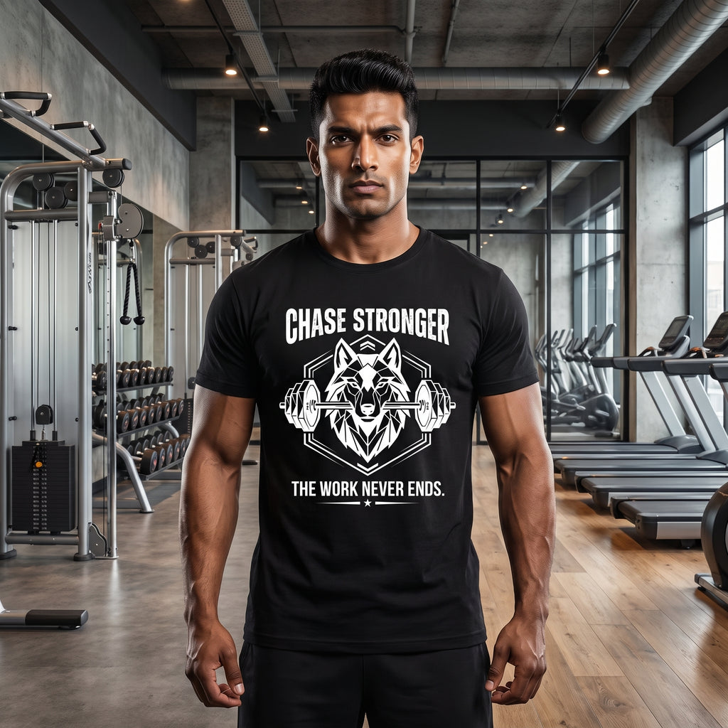 CHASE STRONGER Regular Fit Gym T-Shirt for Men - Black