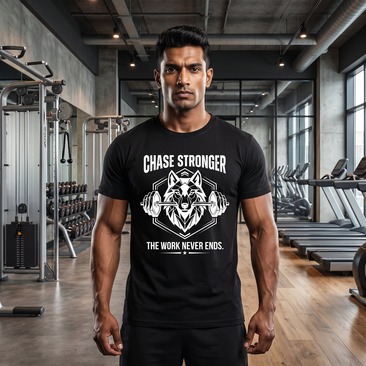 CHASE STRONGER Regular Fit Gym T-Shirt for Men - Black