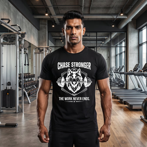 CHASE STRONGER Regular Fit Gym T-Shirt for Men - Black