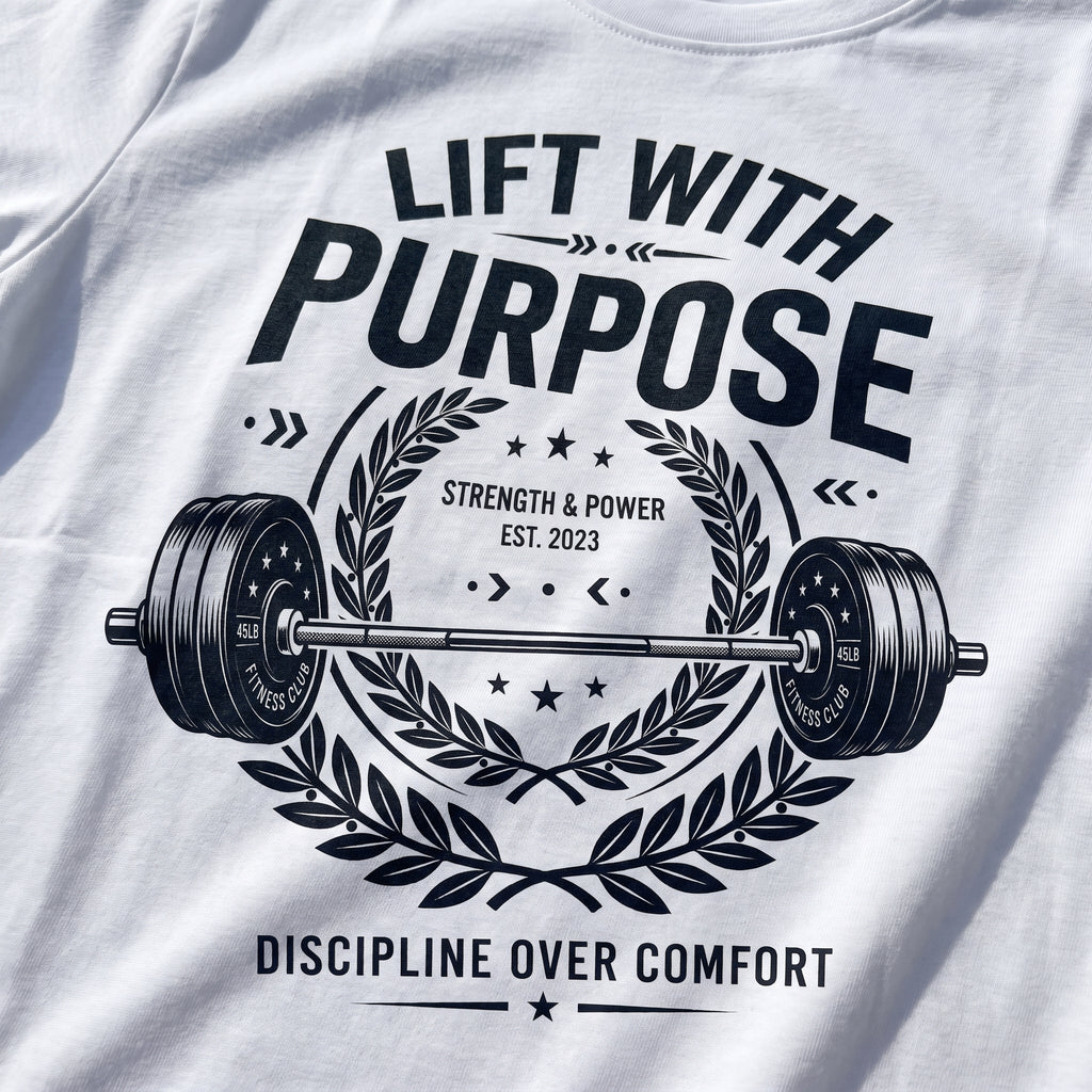 LIFT WITH PURPOSE Regular Fit Gym T-Shirt for Men - White