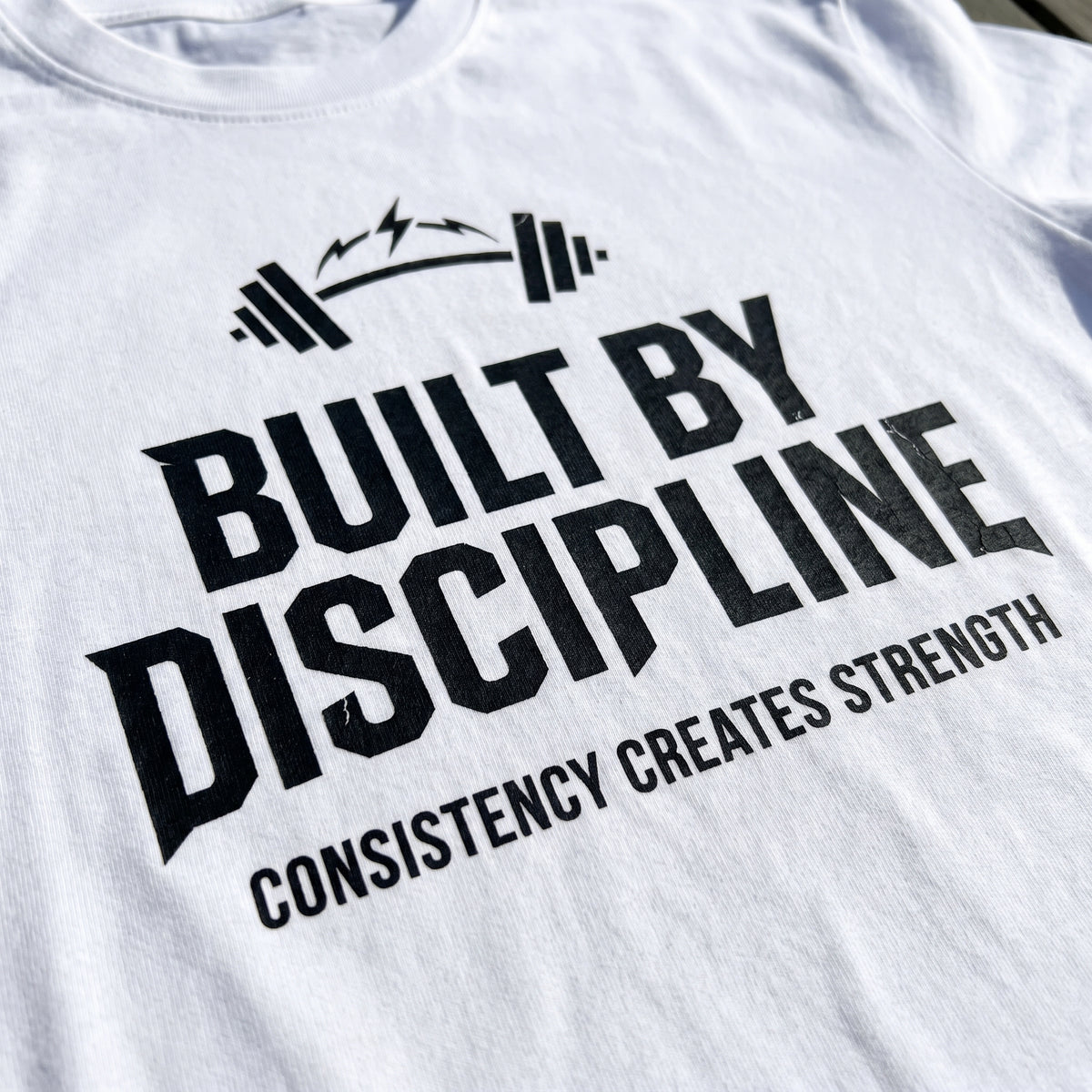 BUILT BY DISCIPLINE Regular Fit Gym T-Shirt for Men - White