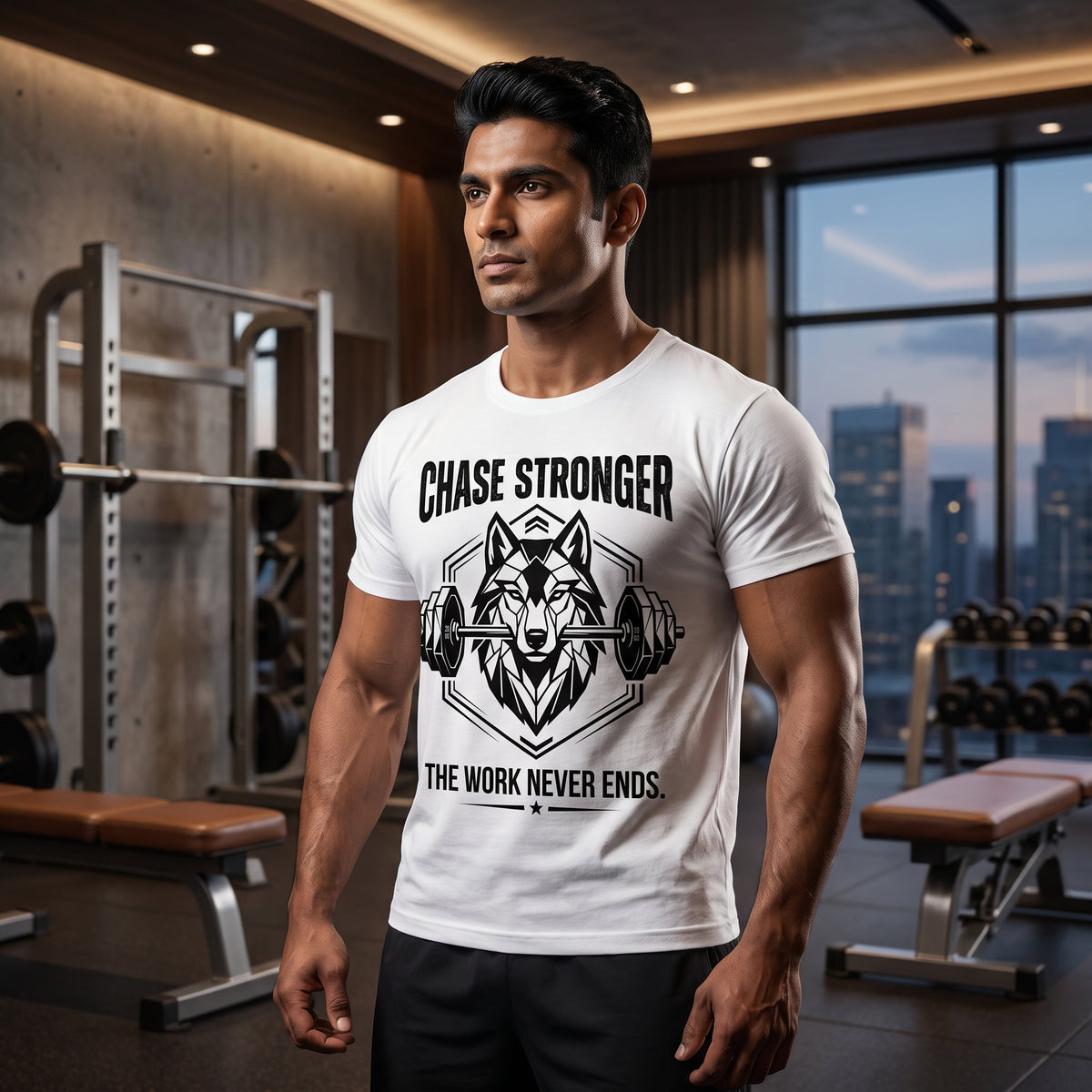 CHASE STRONGER Regular Fit Gym T-Shirt for Men - White