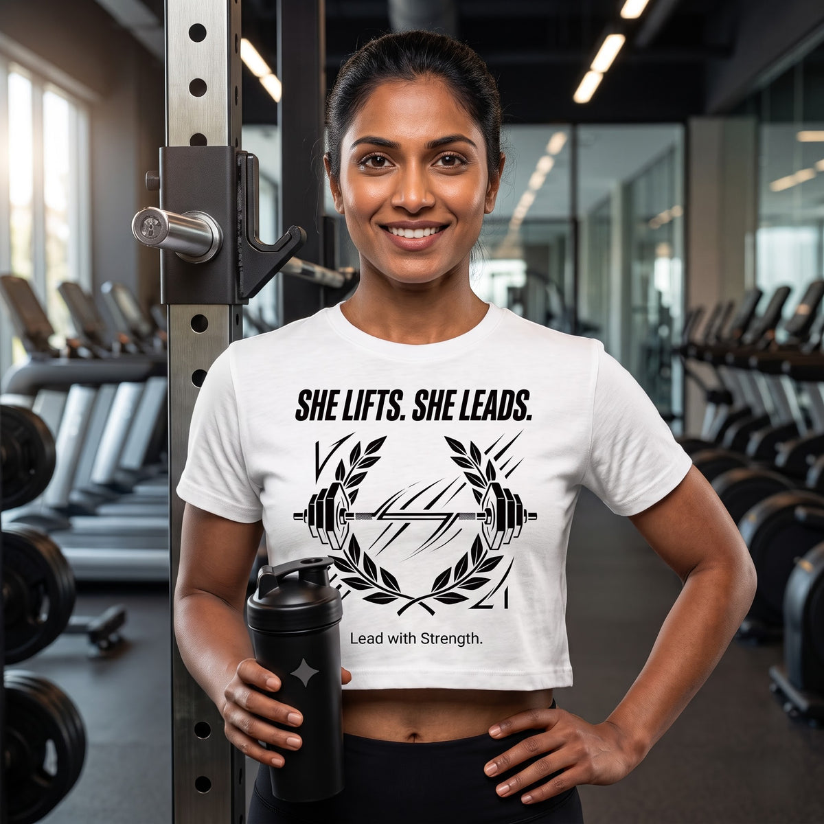SHE LIFTS SHE LEADS Women's Crop Top - White