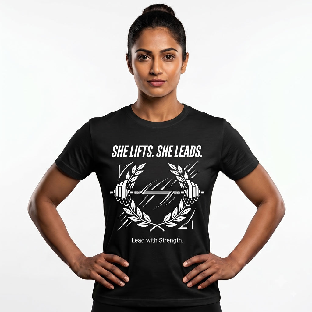 SHE LIFTS SHE LEADS Women's Gym T-Shirt - Black