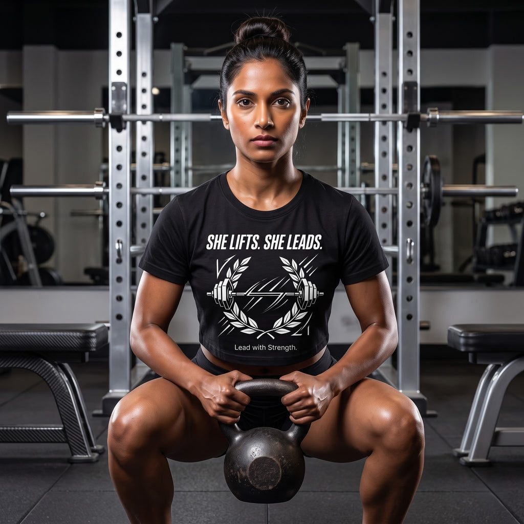 SHE LIFTS SHE LEADS Women's Crop Top - Black