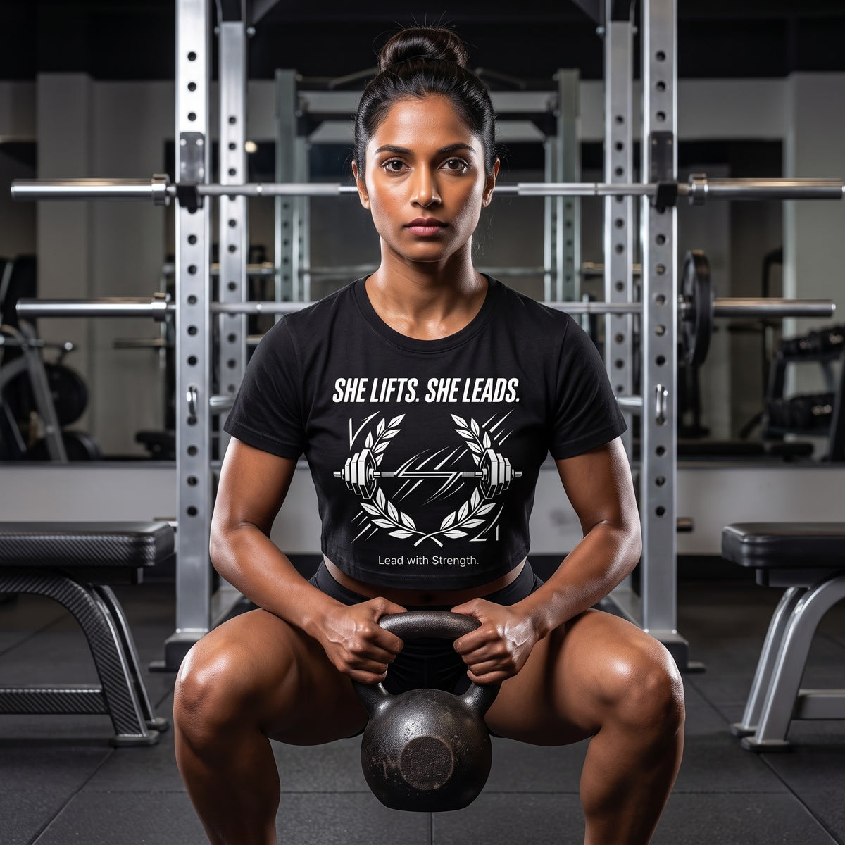 SHE LIFTS SHE LEADS Women's Crop Top - Black