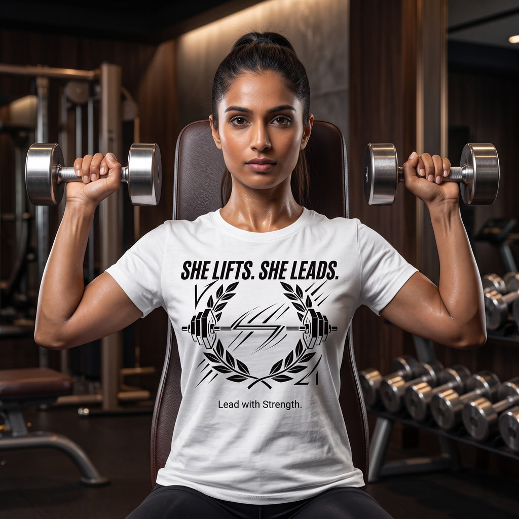 SHE LIFTS SHE LEADS Women's Gym T-Shirt - White