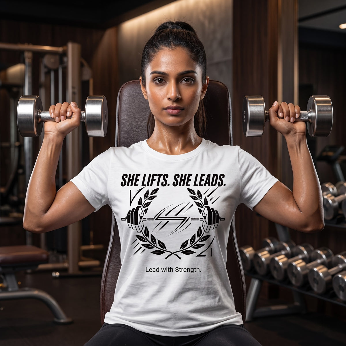 SHE LIFTS SHE LEADS Women's Gym T-Shirt - White
