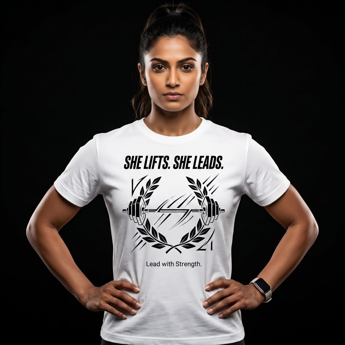 SHE LIFTS SHE LEADS Women's Gym T-Shirt - White
