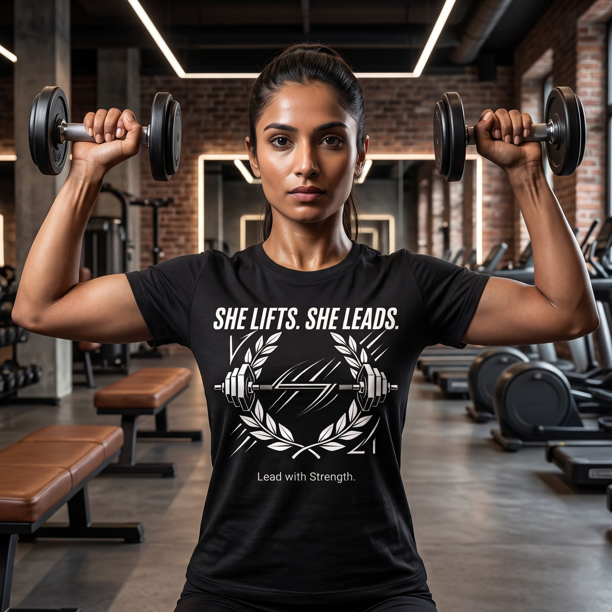 SHE LIFTS SHE LEADS Women's Gym T-Shirt - Black