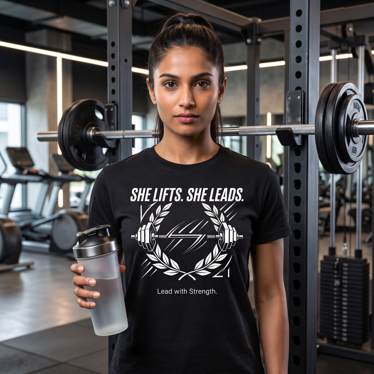SHE LIFTS SHE LEADS Women's Gym T-Shirt - Black